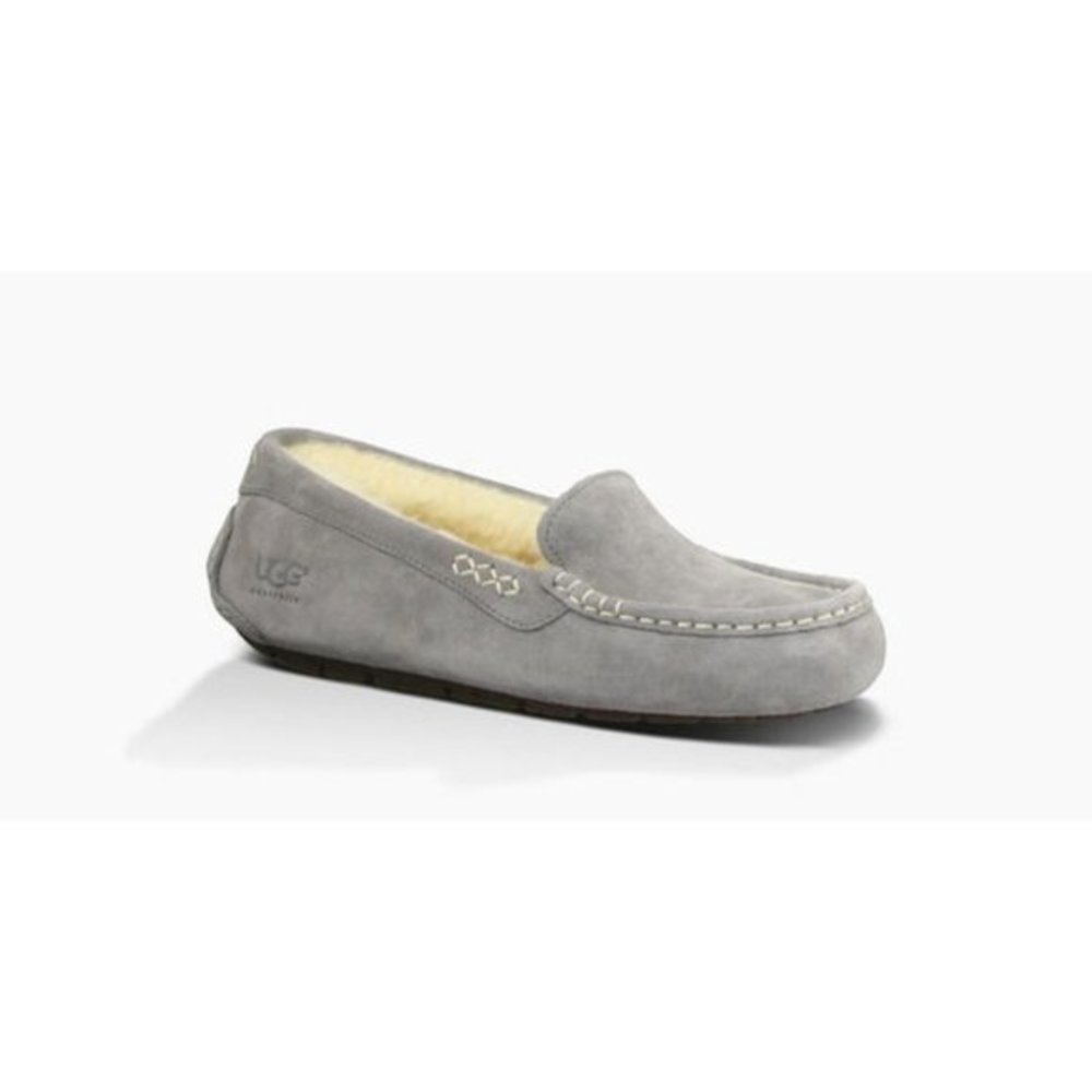 NEW UGG ANSLEY SLIPPER woman's light grey suede moccasins size 5